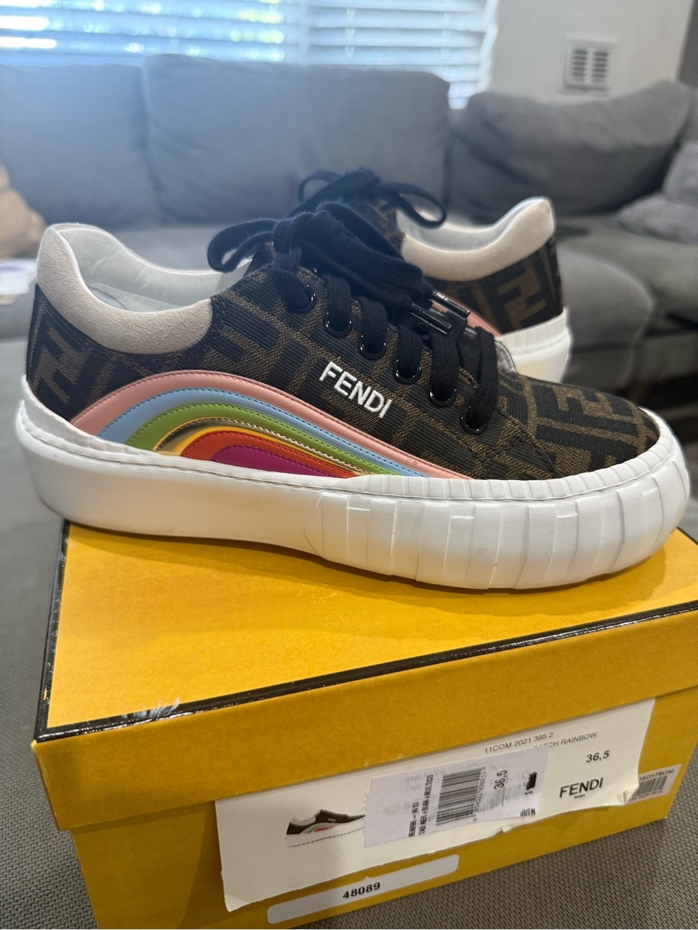 Fendi Zucca FF Logo Graphic Print Athletic Sneakers Size 36.5